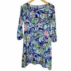 Lilly Pulitzer Edna Dress Hanging with Fronds 3/4 Sleeves Tropical Size XS