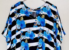 Striped Caftan Nighty Floral Pattern Cotton Kaftan Dress Loungewear JP4044