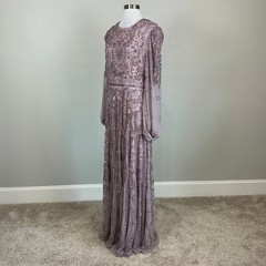 Mac Duggal 93930 Purple Evening Gown Beaded Long Sleeve Chiffon Dress Size 10