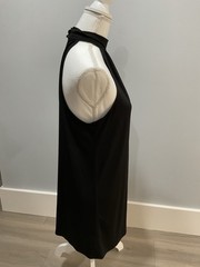 River Island Black Jersey Halter Shift Dress Asymmetrical Cut Out Ring Size 14