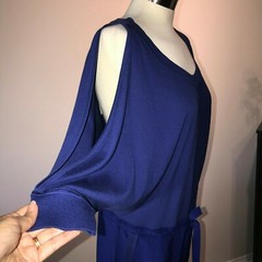 Anthropologie Cluny Cold-Shoulder Patchwork Silk Blue Dress NWT $298 New W Tags