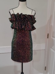 Thirty Thirty LA Multicolor Sequin Strapless Mini Dress with Ruffles – Size L Jr