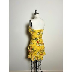 Lovers + Friends Casey Dress Spring Blossom Yellow Floral Strapless Ruffle Mini