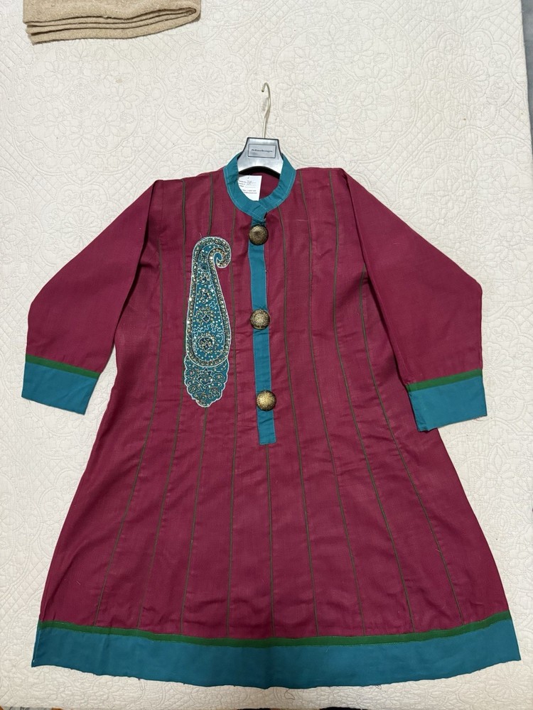 Maroon&Teal Handmade And Hand Painted In Guatemala Short Dress In Medium