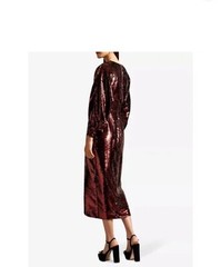 Ted Baker Emalee Sequin Wrap Plunge Neck Dress Burgundy Glam NWT Size 2 US4-6