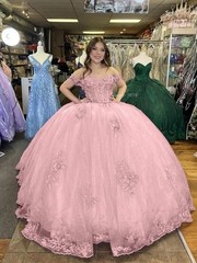 Glitter Quinceanera Dresses Off The Shoulder Sweet 16 3D Florals Ball Gown