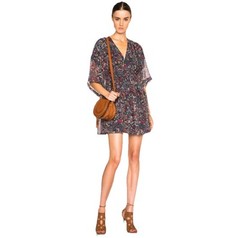 IRO Davis Dress 38 Blue Pink Red Multi Color Printed Mini V Neck Smock Women’s