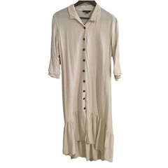Cassee’s Linen Blend Midi Dress S Ivory Bell Sleeve Ruffle Hi Low Elevated Basic