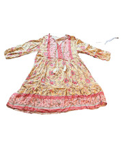 Women’s Lightweight Floral Boho Summer Dress Long Sleeve Tassel Tie Flowy – M
