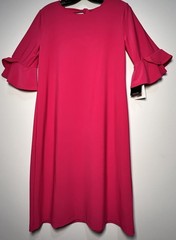 Clara Sunwoo Pink Solid Scoop neck wrinkle free Ruffle 3/4 Bell Sleeve Dress S