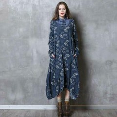 Ethnic Retro Womens Printed Cotton Linen Long Maxi Dresses Loose QiPao dd26