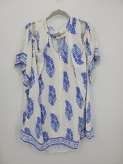 Kori America Tunic Dress Womens Small Blue White Paisley Cold Shoulder Boho