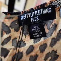 PRETTYLITTLETHING PLUS Leopard Print Lace Trim Cutout Maxi Dress US 26 NEW
