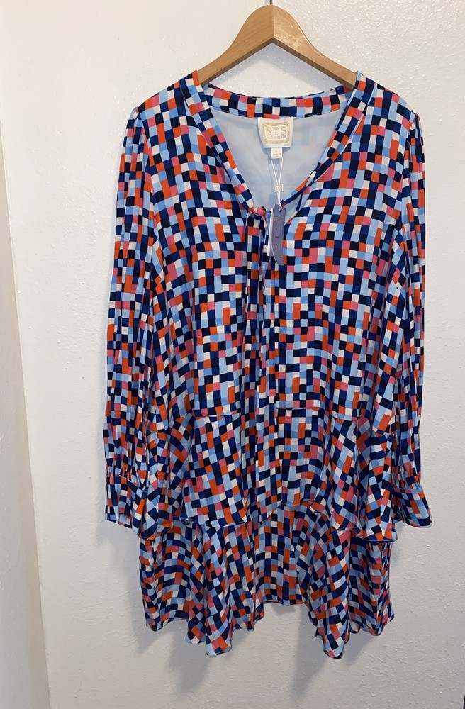 STS Sail to Sable Resort Cruise Geo Print Dress Size XL Long Sleeve Coastal NWT