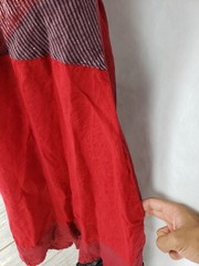 Mara Gibbucci Long Dress Red Black Stripe Multi-Print 100% Linen Swing Pockets