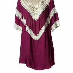 Spliced Crochet Tunic Pink & White Dress, Women’s Size S
