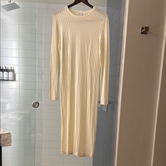 Samsoe Samsoe Jenari Ribbed Knit Eggnog Long Sleeve Sheath Dress Size Large
