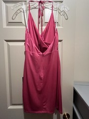Lulus Pink Solid Satin Just Dance Ruched Spaghetti Strap Zip Mini Dress M