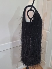 Talborts Petites Black Sequin and Feather-Trim Cocktail Shift Dress – Size 8P