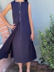 COS Navy Solid A-Line Midi slit Dress Sz M Sleeveless Zip Front Pockets
