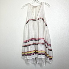 Muche Et Muchette Dress Womens One Size White Linen Boho Ric Rac Trim Summer