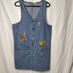 Vintage 90&rsquo;s Winnie The Pooh Tigger Denim Overall Dress Womens Large Knee Length