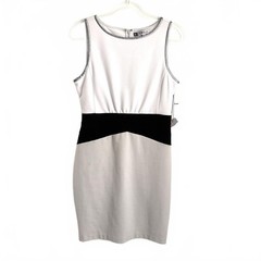 Jennifer Lopez | NWT White Black Silver Sleeveless Midi Pencil Dress Size 10