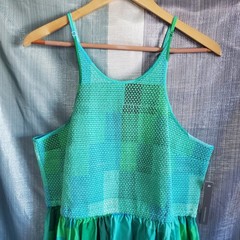 Plenty Tracy Reese Anthropologie Blue Green Checkered Smocked Dress XL NWT