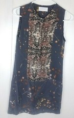 A.L.C Sera Tux Dress Womens Size 2 Silk Sleeveless Batik Blue Brown