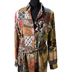 Unbreak.it Patchwork Silk Button Up Shirt Dress Small Tied Wild Animal Print