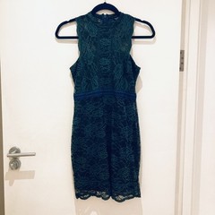 Topshop Petite forest green mini lace skater dress UK8