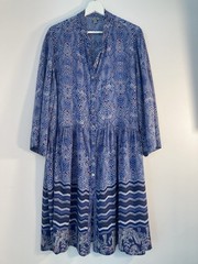 Anthropologie – Blink London Blue Stripe Print Mini Ruffle Shirt Dress | XL