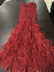 Portia And Scarlet Red Sequin Feather Prom/sweet 16 Gown Worn 1 Time