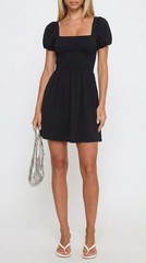 Copper Key Square Neck Puff Sleeve Triple Elastic Dress NWT