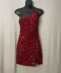 Midnight Doll Juniors Red Sequin One Shoulder Bodycon Dress Mini Small HOCO