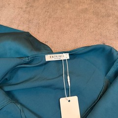 EKOUAER Teal Satin Slip Dress Mini Adjustable Straps V Neck Womens Medium NWT