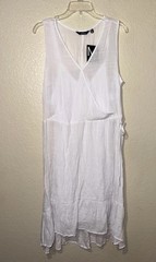 NWT Mlle Gabrielle White Faux Wrap Dress 1X Ruffle Hem