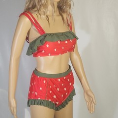 RETRO STAGE SIZE L RED 1950S RUFFLE STRAWBERRY BIKINI NEW WITH TAG SWIMSUIT CUTE