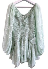 NWT For Love & Lemons Breanne Mini Dress Small Fairy Coquette Puff Sleeve Green