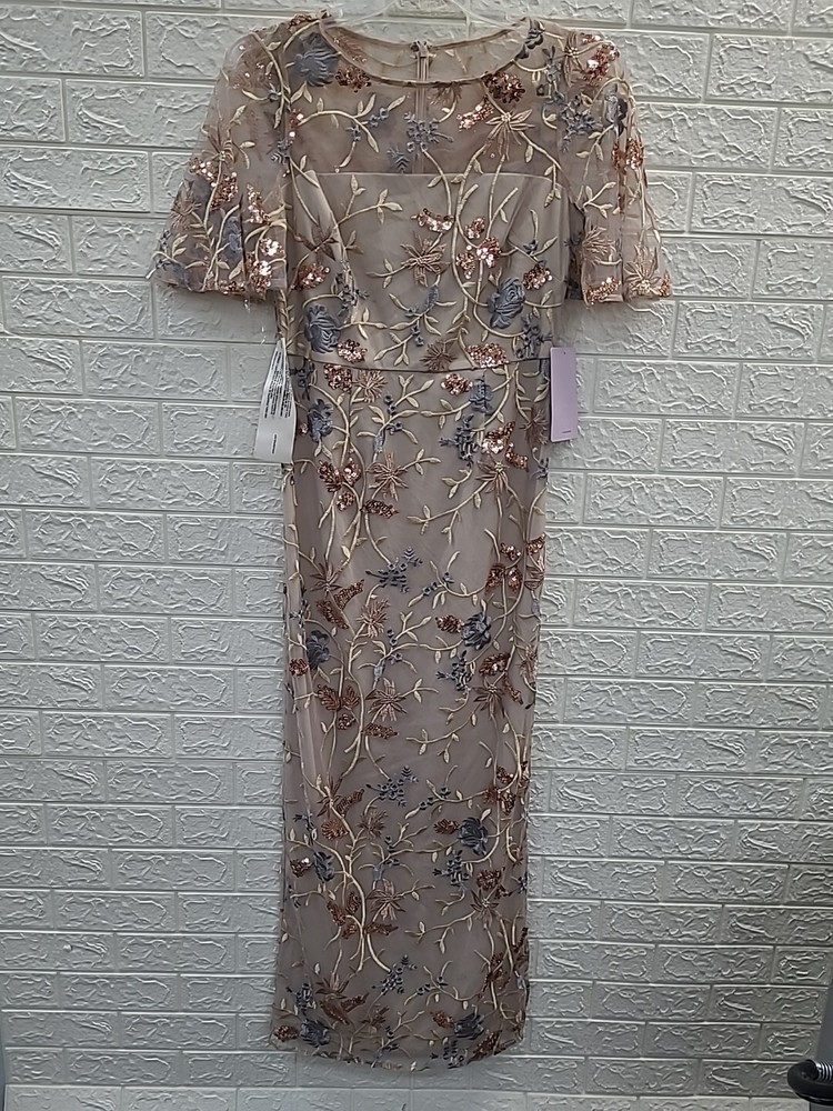 New J.S.Collection Daphne Flutter Colums Gown Mauve Silver Size 6