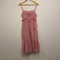 En Saison Tiered Button Front Ruffle Eyelet Midi Cottagecore Pink Medium