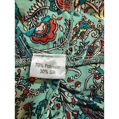 White Waves Teal Paisley Silk Blend Boho Maxi Dress L/XL Tassels Gold Foil India