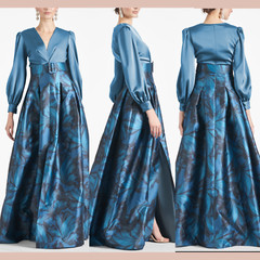 NWT $895 Sachin & Babi [ 18W ] Zoe V Neck Ball Gown Gunmetal Tonal Petal S1810