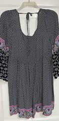 Umgee Shift Dress L Geometric Print Scoop Neck 3/4 Bell Sleeve Back Tie
