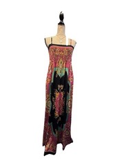 India Boutique Color Block Paisley Floral Maxi Dress Boho High Contrast Artsy OS
