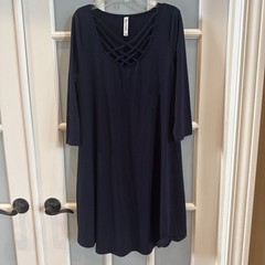 Zenana Premium Size Large Navy Blue Three-Quarter Sleeve Criss Cross Neck Dress