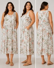 FRYE Women’s Large Floral Midi Dress Sleeveless Button Front Pockets Lined