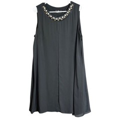 Ronni Nicole Womens Size Large Black Sheath Dress Jeweled Neckline Chiffon LBD