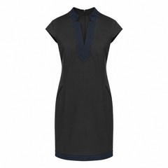 Kay Unger NY Dress Womens 10 Black Textured Sheath Career Pockets Cap Sleeve