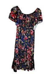 Lularoe Womens Small Cici Off The Shoulder Navy Pink Floral Short Slv Velour A